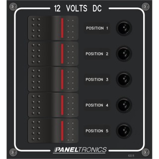 Paneltronics Waterproof Panel - DC 5-Position Illuminated Rocker Switch & Circuit Breaker Paneltronics Waterproof Panel - DC 5-Position Illuminated Rocker Switch & Circuit Breaker
