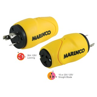 Marinco Straight Adapter, 30A Male - 15A Female Marinco Straight Adapter, 30A Male - 15A Female