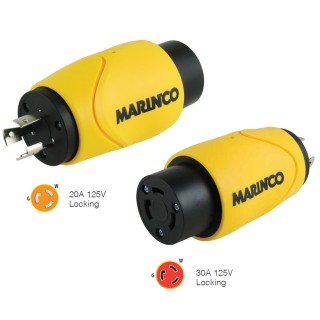 Marinco Straight Adapter 20Amp Locking Male to 30Amp Locking Female Connector Marinco Straight Adapter 20Amp Locking Male to 30Amp Locking Female Connector