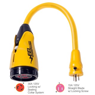 Marinco P15-30 EEL 30A-125V Female to 15A-125V Male Pigtail Adapter - Yellow Marinco P15-30 EEL 30A-125V Female to 15A-125V Male Pigtail Adapter - Yellow