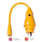Marinco P30-15 EEL 15A-125V Female to 30A-125V Male Pigtail Adapter - Yellow