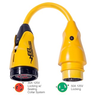 Marinco P503-30 EEL 30A-125V Female to 50A-125V Male Pigtail Adapter - Yellow Marinco P503-30 EEL 30A-125V Female to 50A-125V Male Pigtail Adapter - Yellow