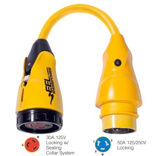Marinco P504-30 EEL 30A-125V Female to 50A-125/250V Male Pigtail Adapter - Yellow Marinco P504-30 EEL 30A-125V Female to 50A-125/250V Male Pigtail Adapter - Yellow