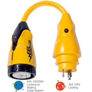 Marinco P30-504 EEL 50A-125/250V Female to 30A-125V Male Pigtail Adapter - Yellow Marinco P30-504 EEL 50A-125/250V Female to 30A-125V Male Pigtail Adapter - Yellow