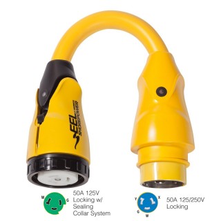 Marinco P504-503 EEL 50A-125V Female to 50A-125/250V Male Pigtail Adapter - Yellow Marinco P504-503 EEL 50A-125V Female to 50A-125/250V Male Pigtail Adapter - Yellow