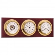 BARIGO Weather Station w/Ship's Barometer, Comfortmeter & Quartz Ship Clock - Brass & Mahogany - 3.3" Dial