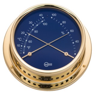 BARIGO Regatta Series Ship's Thermo/Hygrometer - Brass Housing - Blue 4" Dial BARIGO Regatta Series Ship's Thermo/Hygrometer - Brass Housing - Blue 4" Dial