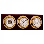 BARIGO Weather Station w/Ship's Barometer, Comfortmeter & Quartz Ship Clock - Brass & Walnut - 3.3" Dial