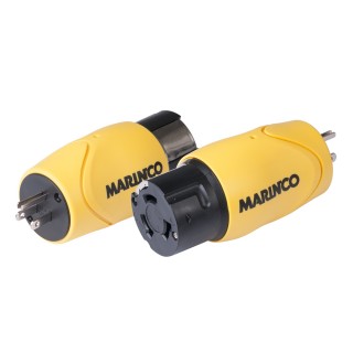 Marinco Straight Adapter - 15A Male Straight Blade to 50A 125/250V Female Locking Marinco Straight Adapter - 15A Male Straight Blade to 50A 125/250V Female Locking