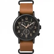 Timex Weekender&reg; Chrono Oversized Watch - Black Dial/Brown Strap