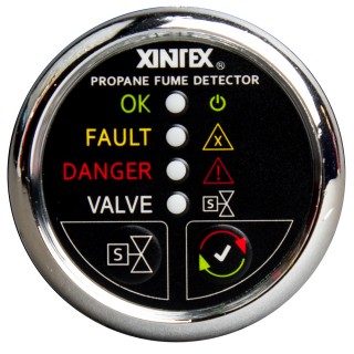 FIREBOY-XINTEX Xintex Xintex Propane Fume Detector w/Plastic Sensor & Solenoid Valve - Chrome Bezel Display FIREBOY-XINTEX Xintex Xintex Propane Fume Detector w/Plastic Sensor & Solenoid Valve - Chrome Bezel Display