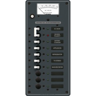 Blue Sea 8588 Breaker Panel - AC Main + 8 Positions (European) - White Blue Sea 8588 Breaker Panel - AC Main + 8 Positions (European) - White