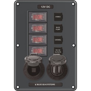 Blue Sea 4321 Circuit Breaker Switch Panel 4 Position - Gray w/12V Socket & Dual USB Blue Sea 4321 Circuit Breaker Switch Panel 4 Position - Gray w/12V Socket & Dual USB
