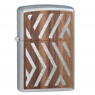 Zippo Brushed Chrome Woodchuck Walnut Herringbone Lighter Zippo Brushed Chrome Woodchuck Walnut Herringbone Lighter
